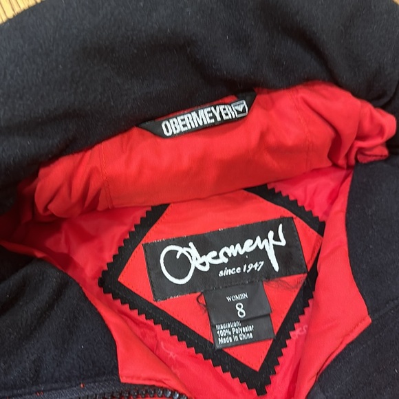 VTG Obermeyer Winter Coat Hidden Hood Jacket Red Black Womens 8 Petunia - Picture 3 of 14